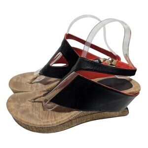 Modzori Amaza Mid Wedge Reversible Black Pink Leather Sandals Womens Size 10